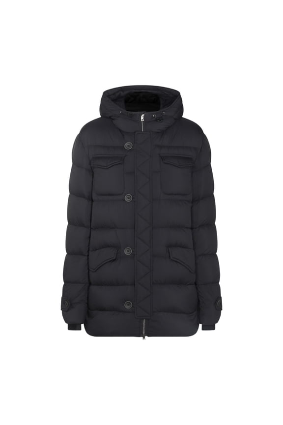 Padded Black Quilted Down Jacket With Adjustable Cuffs (Men's)