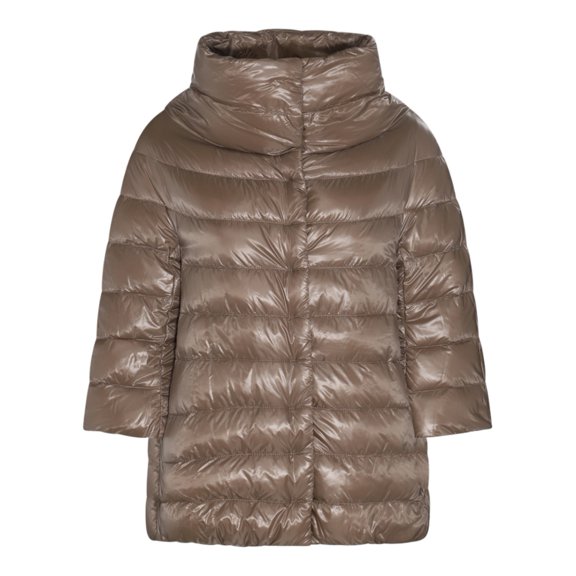Herno Quilted Brown Coat With High Collar And Glossy Finish (Women's)