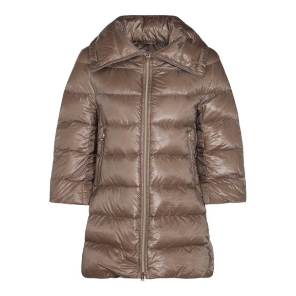 Herno Quilted Brown Jacket With Oversized Collar And Flared Hem (Women's)