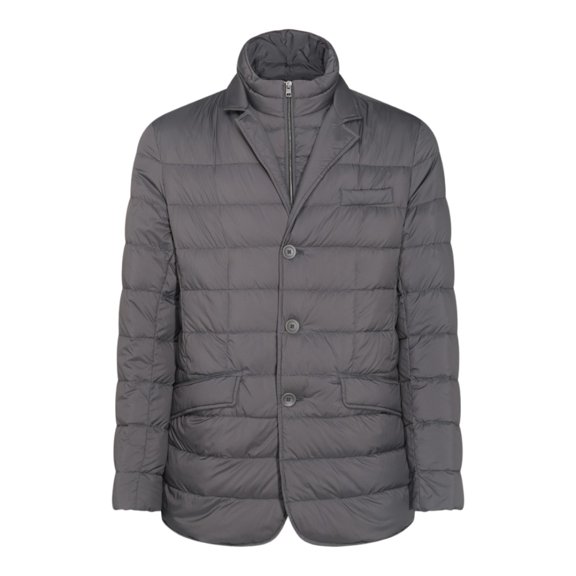 Herno Quilted Grey Jacket With Notched Lapel And Stylish Pockets (Men's)