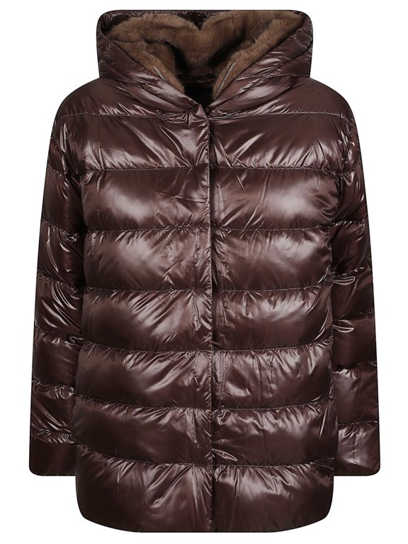Quilted Padded Down Jacket With Plush Hood And Cropped Silhouette (Women's)