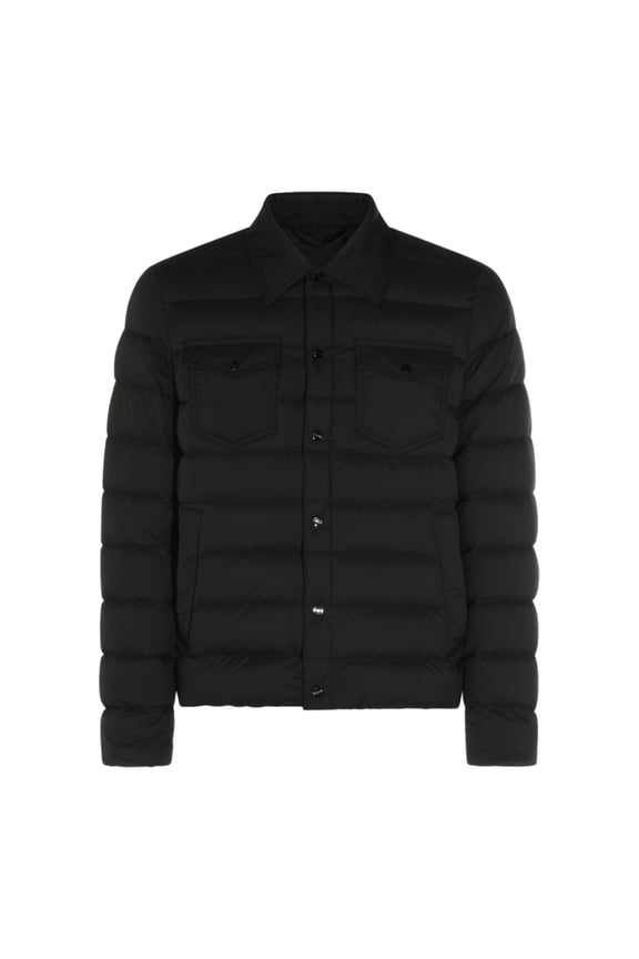 Shirt-Collar Black Puffer Jacket With Quilted Padding (Men's)