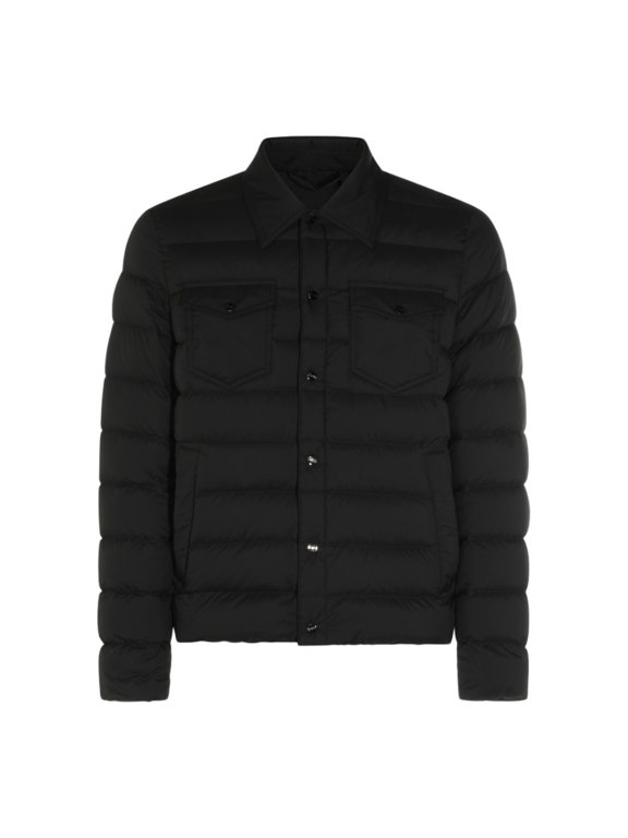 Shirt-Collar Black Puffer Jacket With Quilted Padding (Men's)