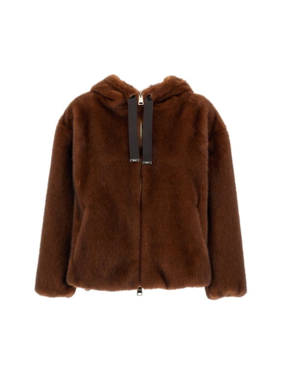 Soft Faux Fur Short Bomber Jacket With Adjustable Hem (Women's)