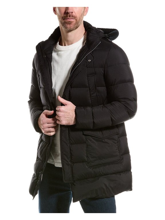 mens Medium Wool-Trim Down Jacket, 44, Black