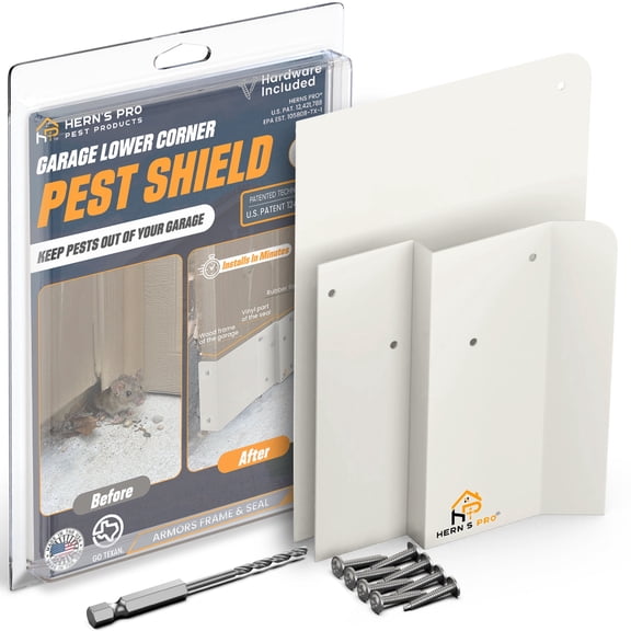 Hern's Pro Garage Lower Corner Pest Shield Heavy-Duty Aluminum Armor | Fits 2x4, 2x6, 2x8 Jambs | Chew-Proof Metal | Complete Frame & Seal Protection | Made in USA | No Demolition Required (White)