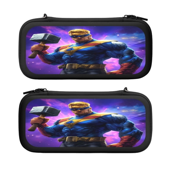 Hero (13), Carrying Case For Nintendo Switch & OLED Version, Eva Lightweight Shockproof Protective Pouch Case for Game Console & Accessories with 10 Game Card Slot & Wristband, Black