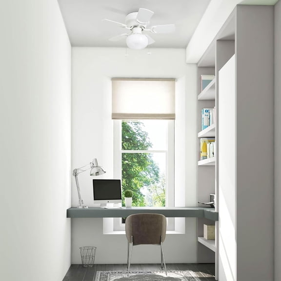 Hero, 28 Inch Traditional Flush Mount Indoor LED Ceiling Fan with Light, Pull Chain, Dual Finish Blades, Reversible Motor - 41530-01 (White)