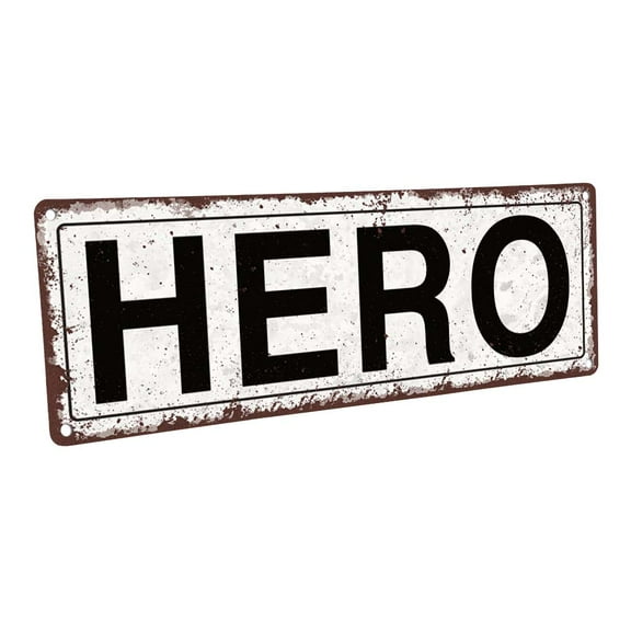 Hero 4"x12" Metal Sign, Wall Décor for Mancave, Den, and Gameroom