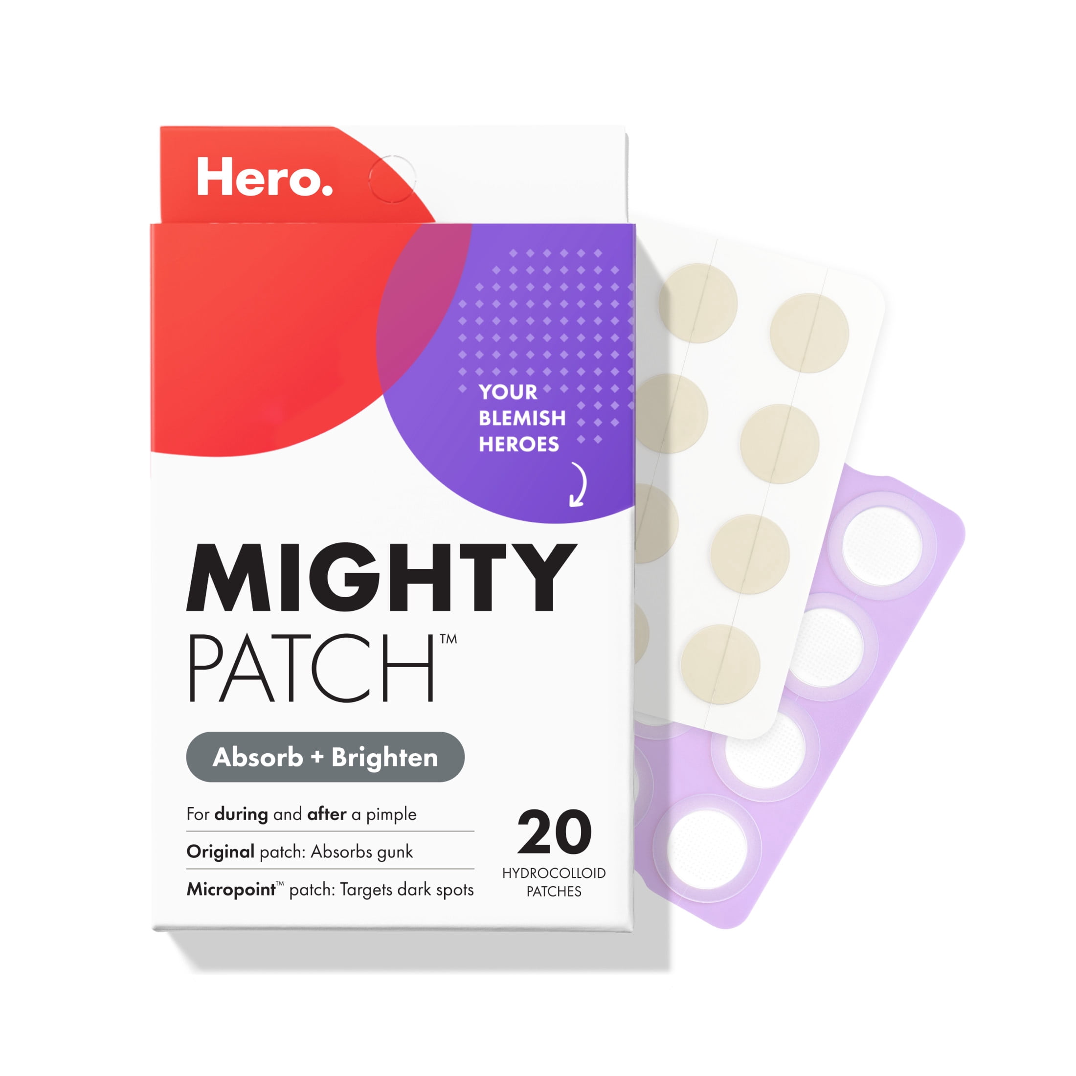 Hero Cosmetics Mighty Patch Absorb and Brighten - Original and Micropoint for Dark Spots, 20 Count