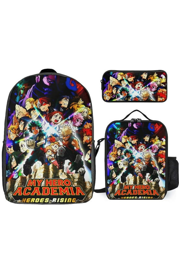 My Hero Academia 3 Piece Backpack Set with Lunch Bag Pencil Case, High Capacity Bookbag with Lunch Box Pen Box