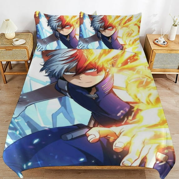 My Hero Academia 3 Pieces Bedding Set 3D Printed Lightweight Bed Quilt Set Comforter Cover Set for Girls Kids Teens, 1 Quilt Cover 2 Pillowcases 86"x70"