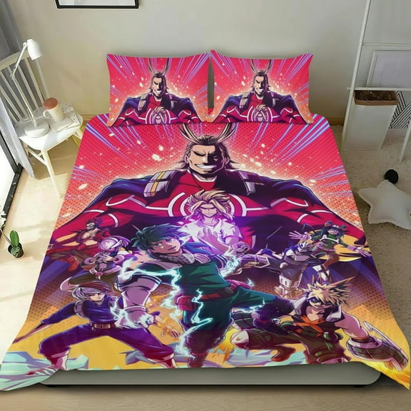 Hero Academia Anime 3 Piece Bedding Set My Comforter Set Cute Duvet Cover Sets Super Soft Girls Bedding Set Kids Bedroom Gifts,1 Duvet Cover with 2 Pillowcases Twin