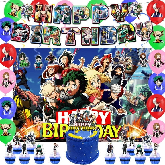 My Hero Academia Birthday Party Supplies, My Hero Academia Party Decorations Set - My Hero Academia Birthday Decoration Banner Background Tablecloth and Balloon Cake Topper and Other Party Supplies