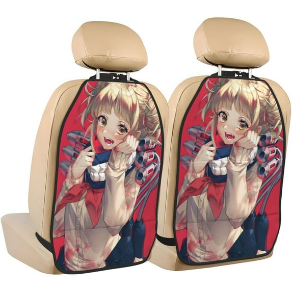 My Hero Academia Himiko Anime 2 PCS Car Seat Protector Backseat Car Organizer Accessories Decor Adjustable Seat Back Protector Anti-kick Storage Mat For Universal Car