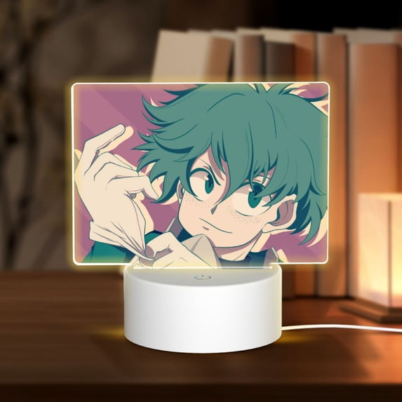 My Hero Academia Izuku Midoriya Acrylic Night Light Adjustable 3 Light Modes USB Cable Lamp Light Display Base Rectangular LED Light For Bookshelves Desk Bedside Tables Bedroom Child Room