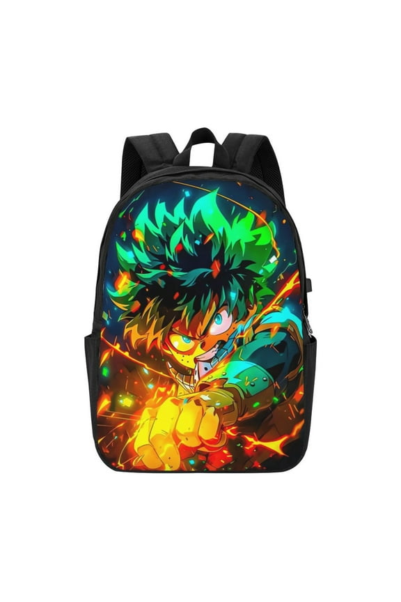 My Hero Academia Izuku Midoriya Backpack For Men Women Teen , Water Resistant Casual Daypack Fits Laptop With Usb Charging Port,17 In Bookbag For Travel,Hiking,Gift