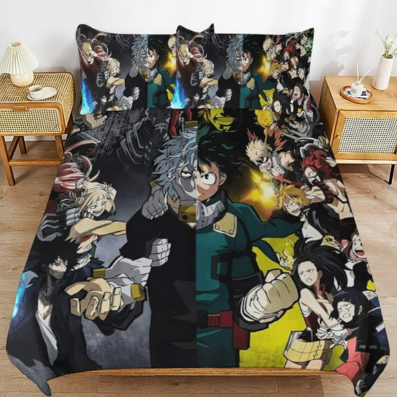 My Hero Academia Izuku Midoriya Bed Duvet Cover Microfiber Bedding Sets 3D Printed Lightweight 3 Piece Comforter Sets, 1 Duvet Cover And 2 Pillow Shams for Kids Boys Girls 86"x70"