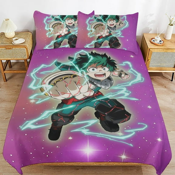 My Hero Academia Izuku Midoriya Bed Duvet Cover Microfiber Bedding Sets 3D Printed Lightweight 3 Piece Comforter Sets, 1 Duvet Cover And 2 Pillow Shams for Kids Boys Girls 86"x70"