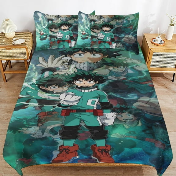 My Hero Academia Izuku Midoriya Bed Duvet Cover Microfiber Bedding Sets 3D Printed Lightweight 3 Piece Comforter Sets, 1 Duvet Cover And 2 Pillow Shams for Kids Boys Girls 86"x70"