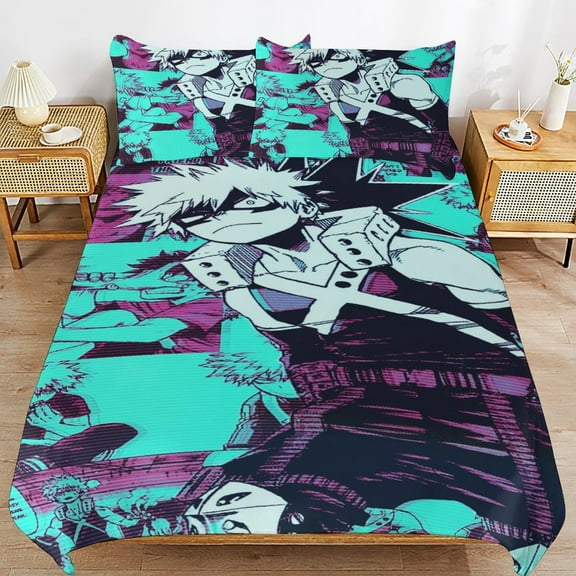 My Hero Academia Katsuki Bakugo Bed Duvet Cover Microfiber Bedding Sets 3D Printed Lightweight 3 Piece Comforter Sets, 1 Duvet Cover And 2 Pillow Shams for Kids Boys Girls 86"x70"