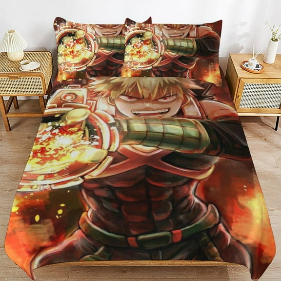 My Hero Academia Katsuki Bakugo Bed Duvet Cover Microfiber Bedding Sets 3D Printed Lightweight 3 Piece Comforter Sets, 1 Duvet Cover And 2 Pillow Shams for Kids Boys Girls 86"x70"