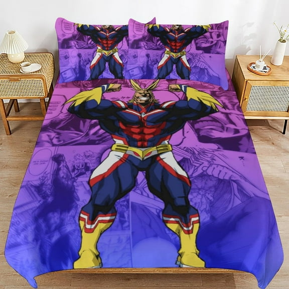 My Hero Academia All Might Bed Duvet Cover Microfiber Bedding Sets 3D Printed Lightweight 3 Piece Comforter Sets, 1 Duvet Cover And 2 Pillow Shams for Kids Boys Girls 86"x70"