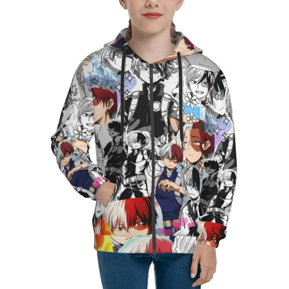 My Hero Academia Youth Sweatshirt 3D Printed Hoodie Activewear Teenager Winter Full-Zip Drawstring Jacket Coats Active Pullover Hooded Blouse For Boys Girls Large