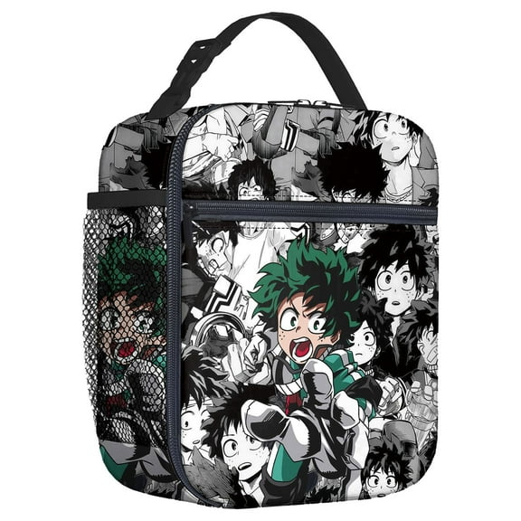 For My Hero Academy Animation Theme Insulated Lunch Bag,Portable Reusable Lunch Tote Box,8.66x4.33x10.24 inch with Mesh Side Pocket for Unisex Picnic,Camping,Trips