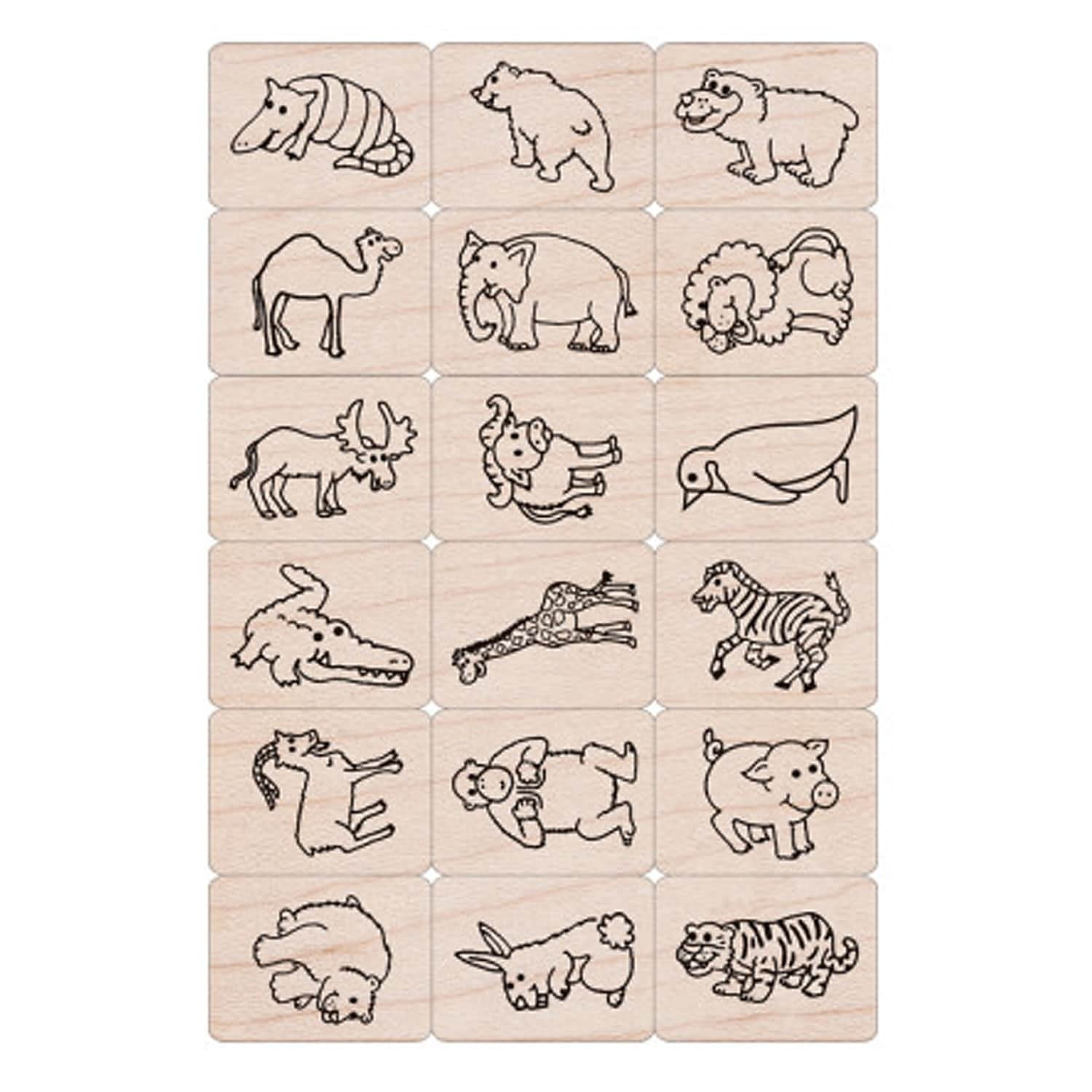 Hero Arts Ink 'n' Stamp Fun Animals Stamps Set of 18 (HOALL411)