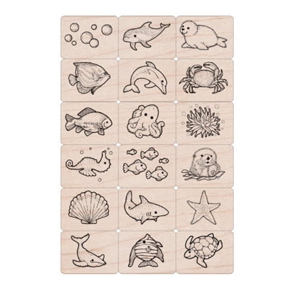 Hero Arts LL389 Ink 'n' Stamp Woodblock Stamps, Sea Life
