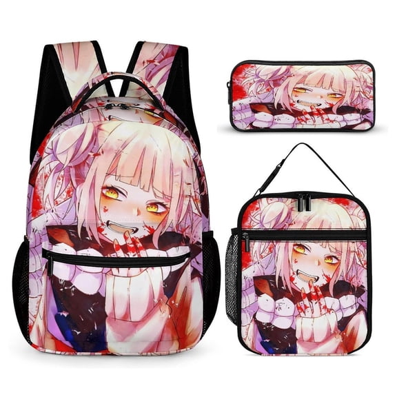My Hero Backpack Academia Mha 17 Inch 3 Piece Set with Insulated Lunch Bag and Pencil Case, Bookbag Laptop Backpack Cartoon Durable Lightweight Casual Backpack