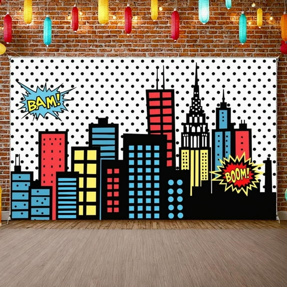 Hero Banner Colorful Design City Night Banner Party Backdrop for Birthday Party Baby Shower Photography Background