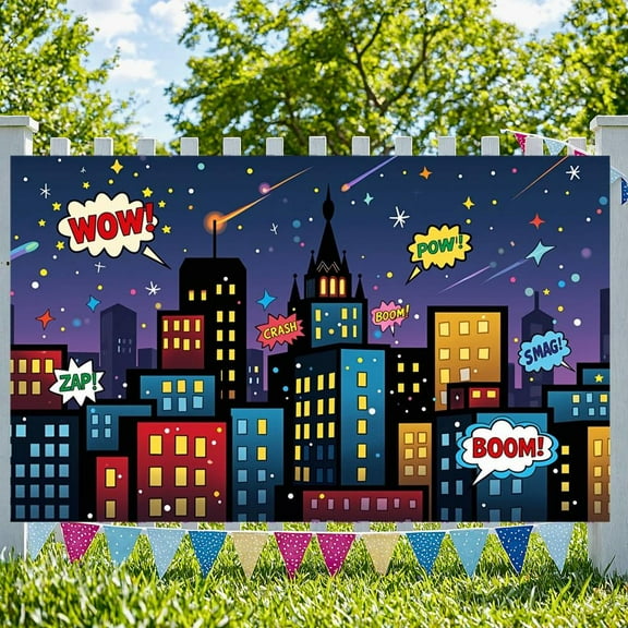 Hero Banner Colorful Design City Night Banner Party Backdrop for Birthday Party Baby Shower Photography Background