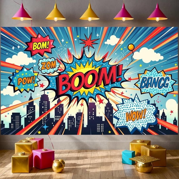 Hero Banner Colorful Design City Night Banner Party Backdrop for Birthday Party Baby Shower Photography Background