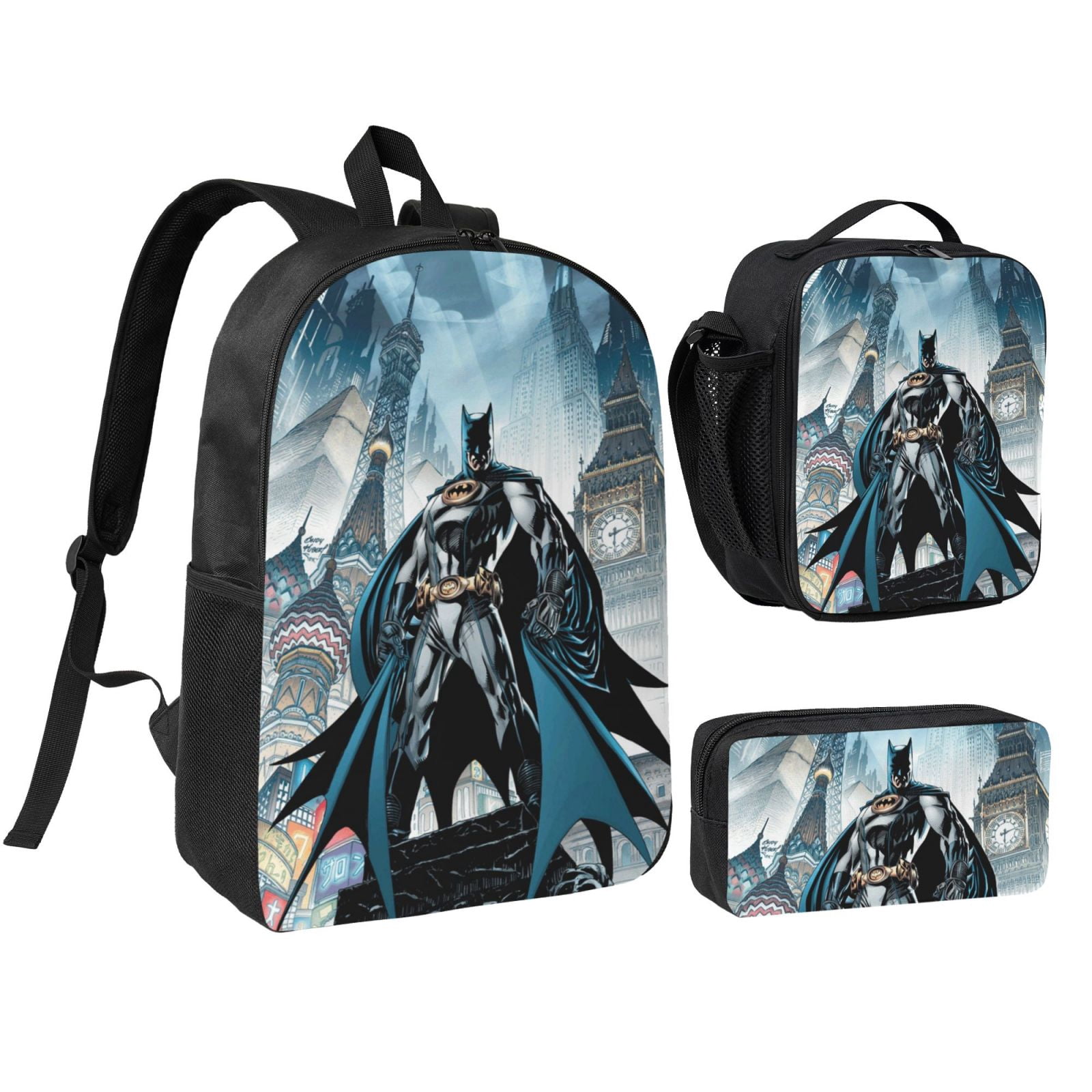 Hero Batman 17-Inch Backpack, Storage Bag And Lunch Bag Three-Piece Set ...