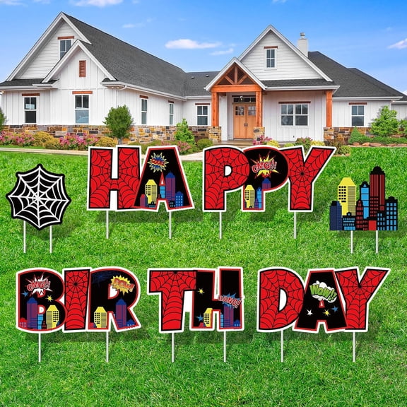 Hero Birthday Yard Sign Hero Birthday Themed Party Decorations Spider Theme Happy Birthday Lawn Signs Outdoors Birthday Decorations Hero Birthday Theme Party Supplies for Outdoor Yard Lawn
