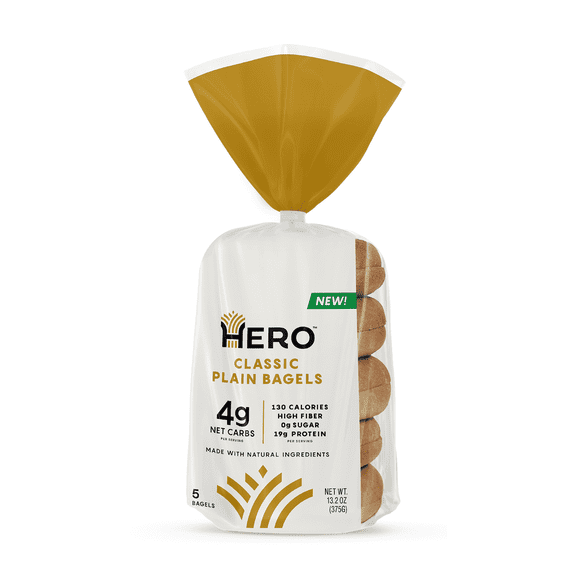 Hero Bread Classic Plain Bagels, 13.2 oz(Pack of 2)