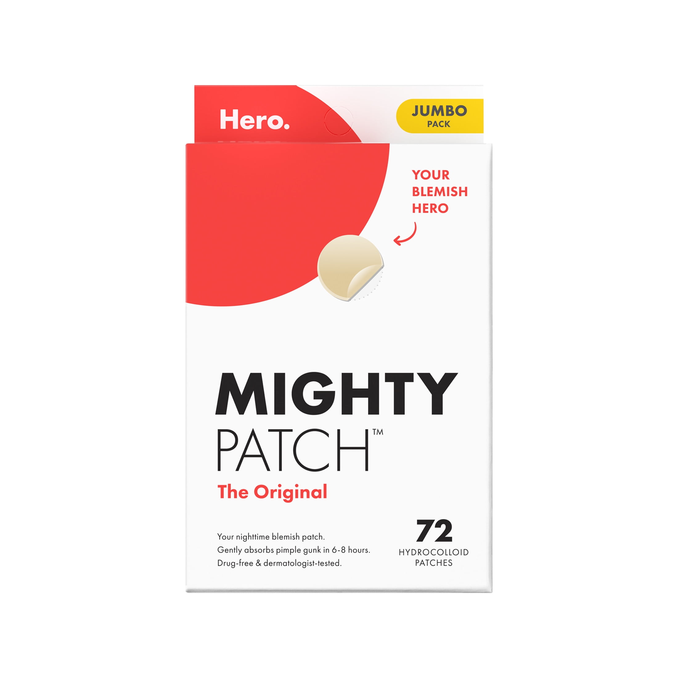 Hero Cosmetics Mighty Patch Original, Nighttime Hydrocolloid Acne Pimple Patch, 72ct