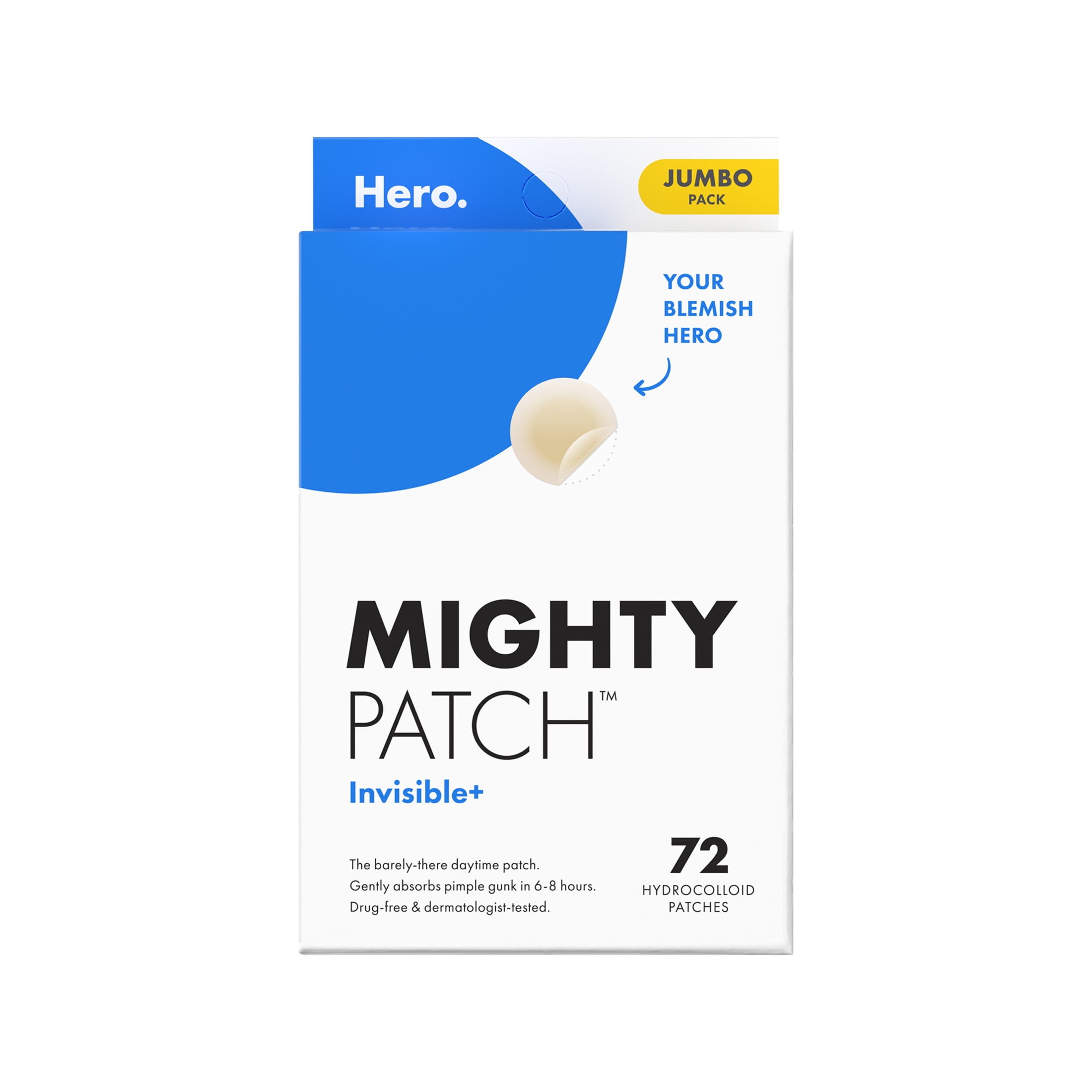 Hero Cosmetics Mighty Patch Invisible, Daytime Hydrocolloid Acne Pimple Patch, 72ct