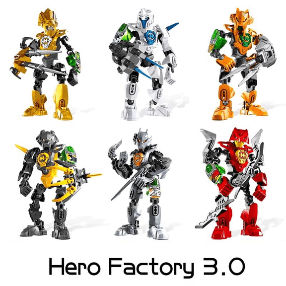 Hero Factory 5 Brain Attack Blocks Bulk Planet Warriors 2-in-1 Storm Beast Robot Robot Building Blocks Toy Set for Boys and Children, 6 pieces (no box)