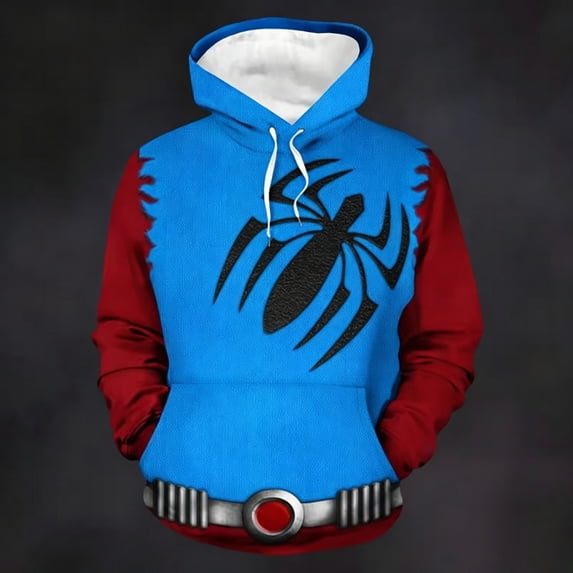 Hero Hoodies Pullover Spider Pattern Sweatshirts Superhero Long Sleeve Shirts with Pocket Casual Tops for Winter Light Blue XL