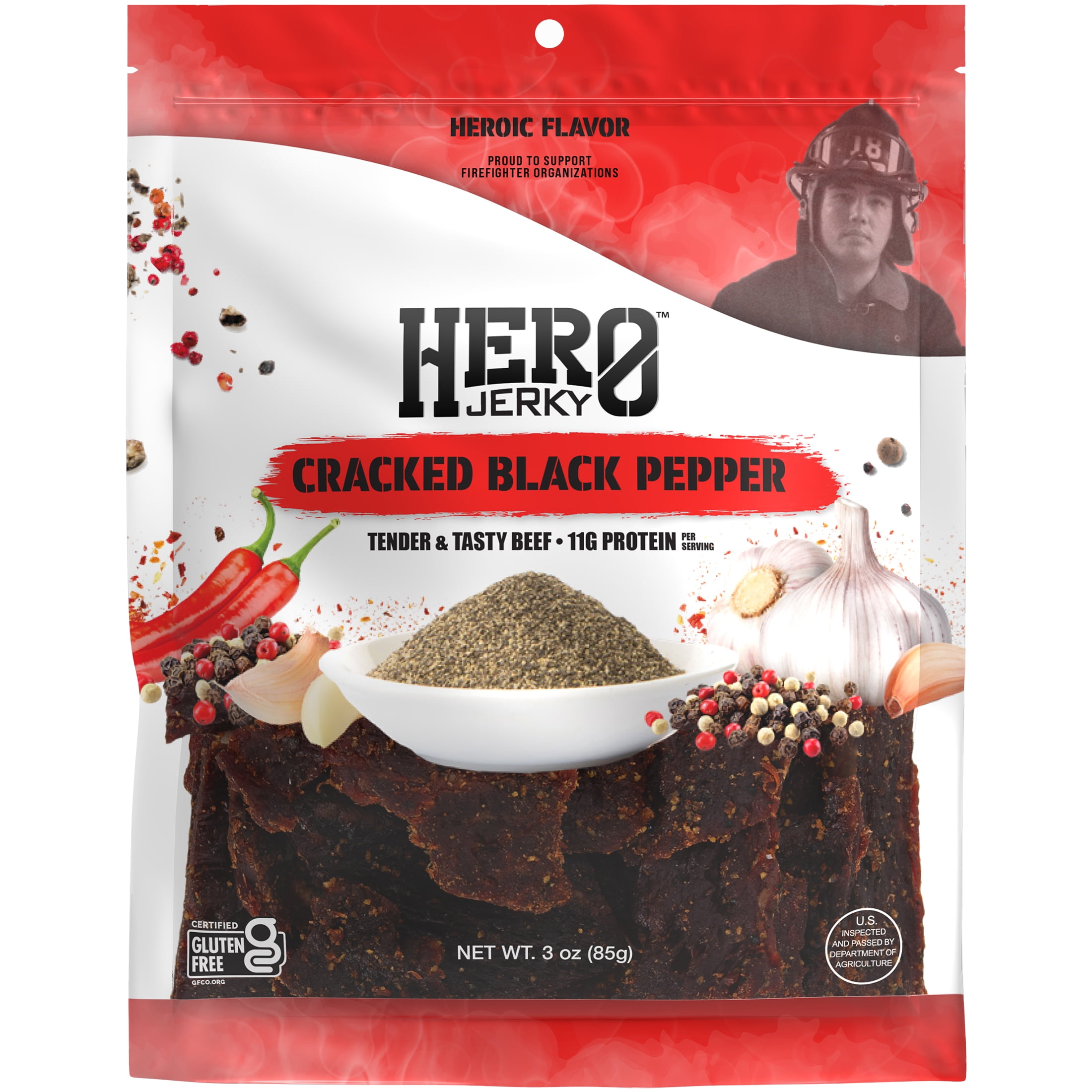 Hero Jerky Cracked Black Pepper Beef Jerky Naturally Smoked, Gluten