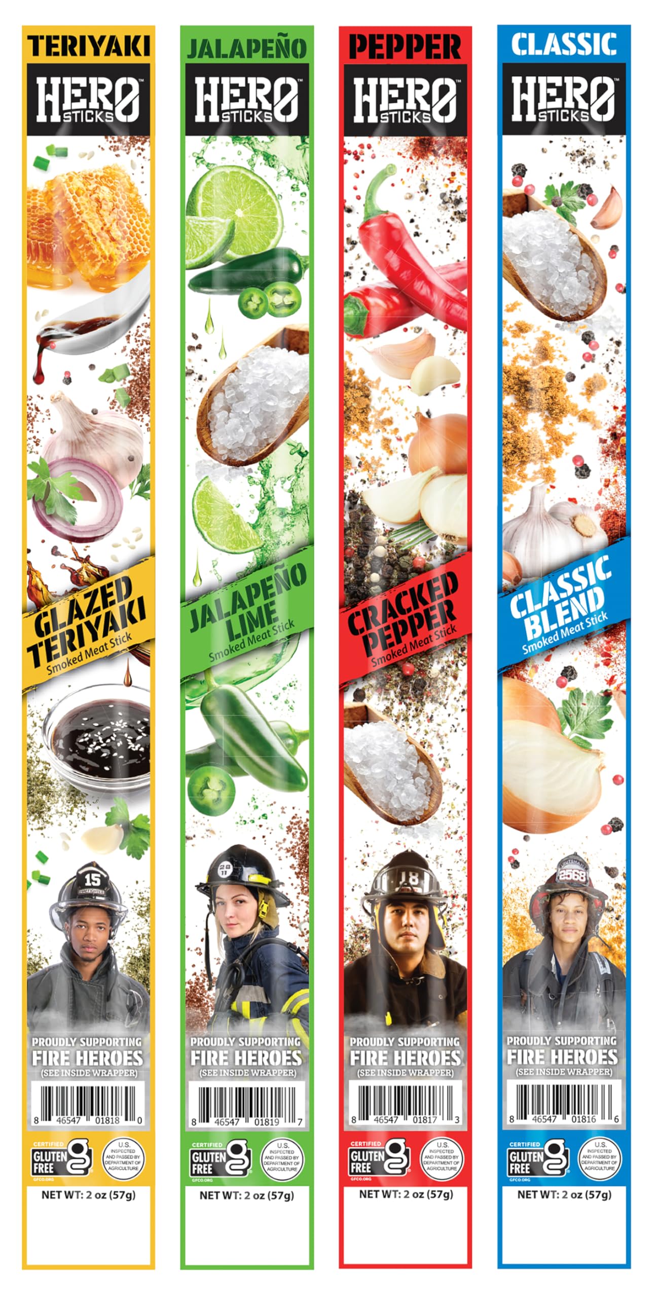 Hero Jerky Meat Stick TMA3 Sampler Pack of 4 Teriyaki, & Jalapeno