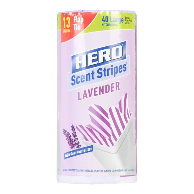 Hero Kitchen Trash Bags, 13 Gallon, 40 Bags (Lavender Scent), Odor