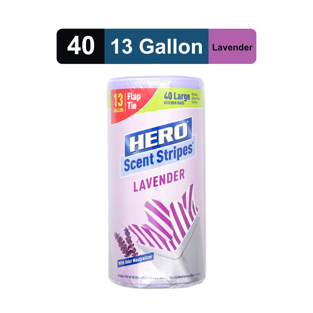 Hero Kitchen Trash Bags, 13 Gallon, 40 Bags (Lavender Scent)