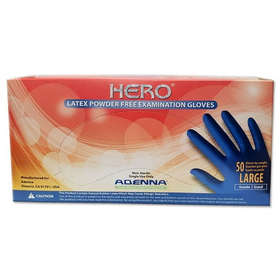 Hero Latex 14mil Exam Gloves Powder Free by Adenna Size Large