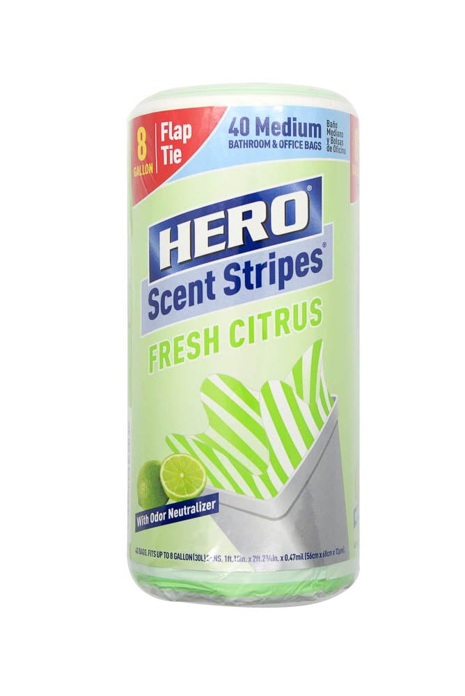 Hero 40 Bags Citrus Scent Medium Trash Bags - 8 Gal