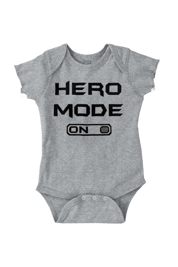 Hero Mode On Button Comic Book Romper Boys or Girls Infant Baby Brisco Brands NB