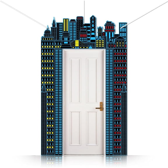 Hero Party Decorations 3 Pcs Porch Sign Banner City Silhouette Super Theme Hero Birthday Decorations Hanging Door Banner - Super Fun Hero Party Baby Shower Photo Backdrop Supplies